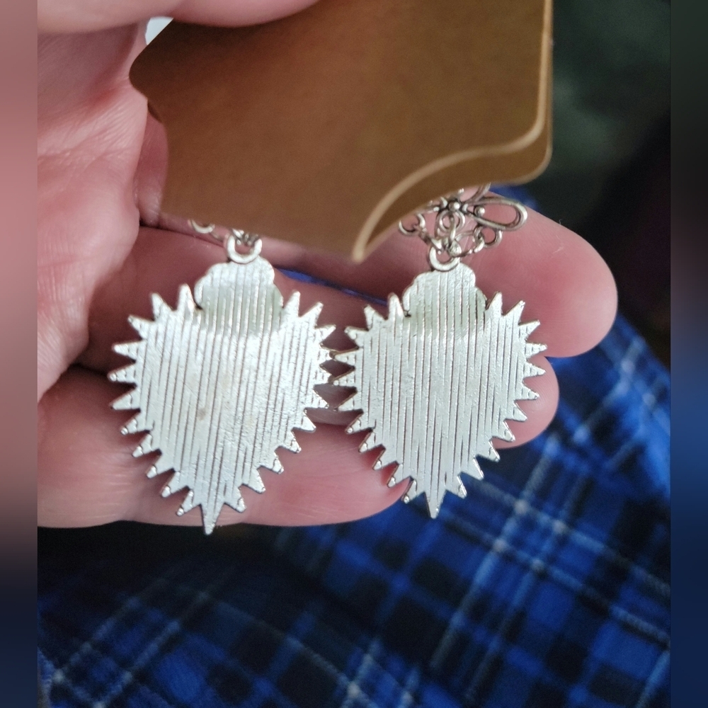 Spiked Blue Heart Eye Rose Handmade Earrings Punk Goth Emo Dangle Gothic - Picture 12 of 13